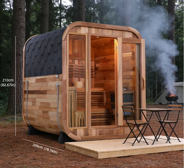 USA Ready Stocks Canadian Red Cedar Outdoor Square Sauna with Traditional Steam Kit