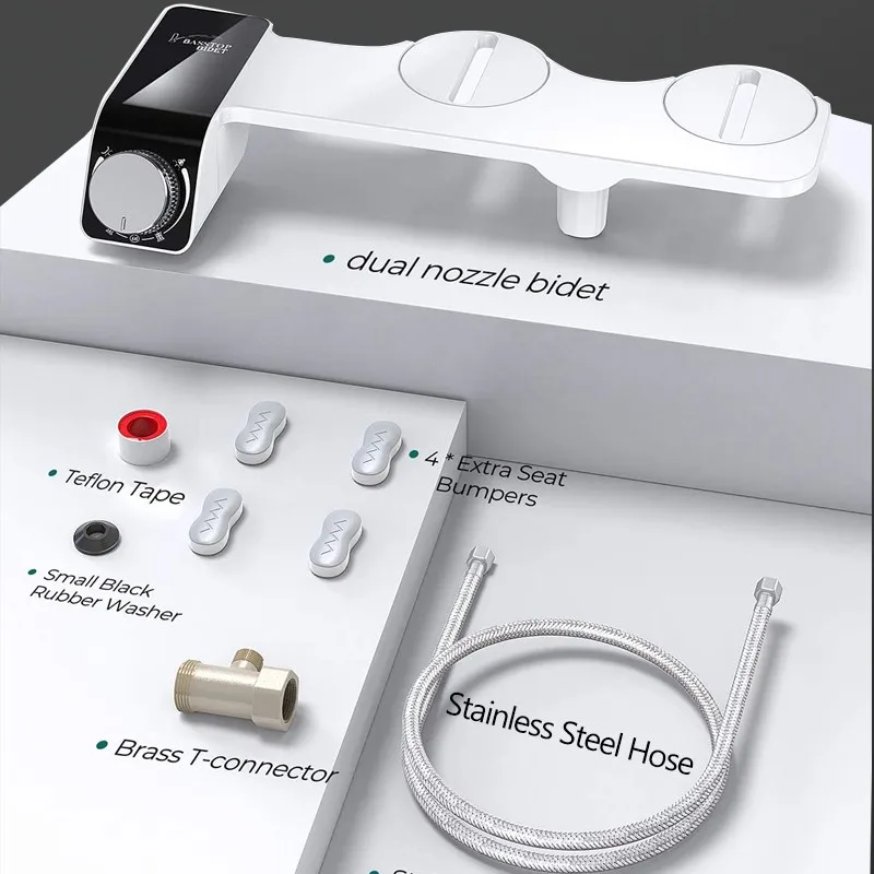 Ultra Slim Dual Nozzle Bidet Seat Sprayer Non-Electric Retractable Adjustable Water Pressure Modern ABS Plastic Hotels