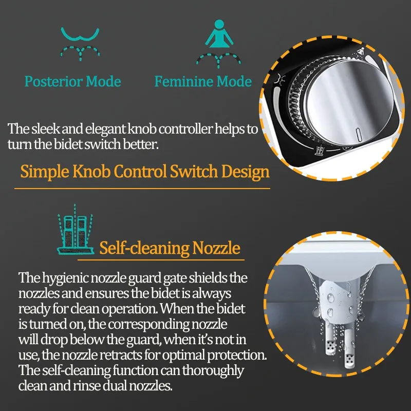 Ultra Slim Dual Nozzle Bidet Seat Sprayer Non-Electric Retractable Adjustable Water Pressure Modern ABS Plastic Hotels