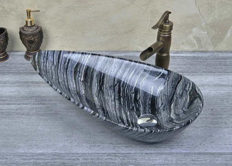 Hot Sale Modern Vessel Water-drop Shape Natural Stone Basin Bathroom Natural Stone Basin Bathroom Eco-Friendly Marble Sink