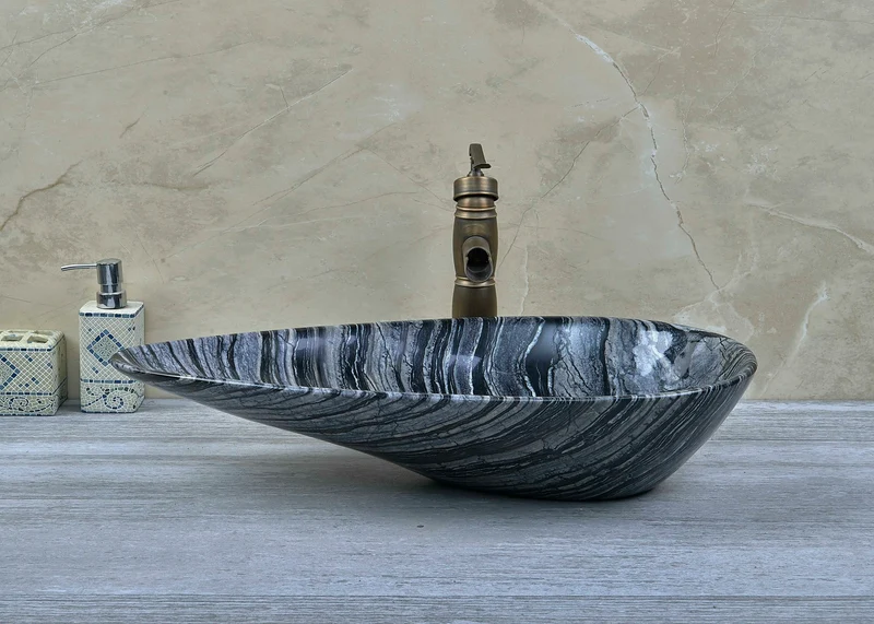 Hot Sale Modern Vessel Water-drop Shape Natural Stone Basin Bathroom Natural Stone Basin Bathroom Eco-Friendly Marble Sink