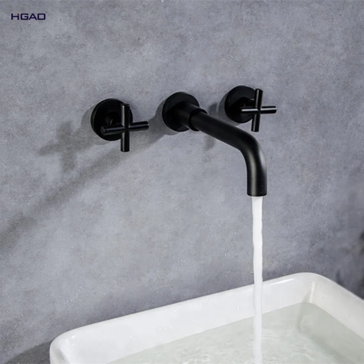 Matt Black Bathroom Vanity Faucets Mixer Sink Faucet Tap Single Wall Mounted Ceramic Factory Direct Wholesale Brass In-Wall