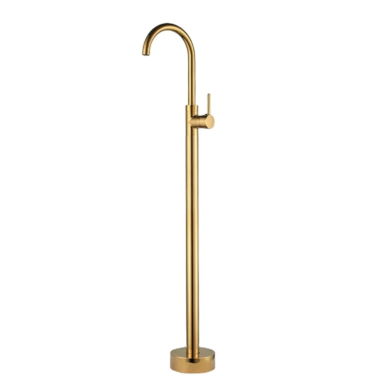Beelee BL19000G Gold Color Brass Body Floor Standing Bathtub Tap Floor Mounted Free Standing Bath Faucet