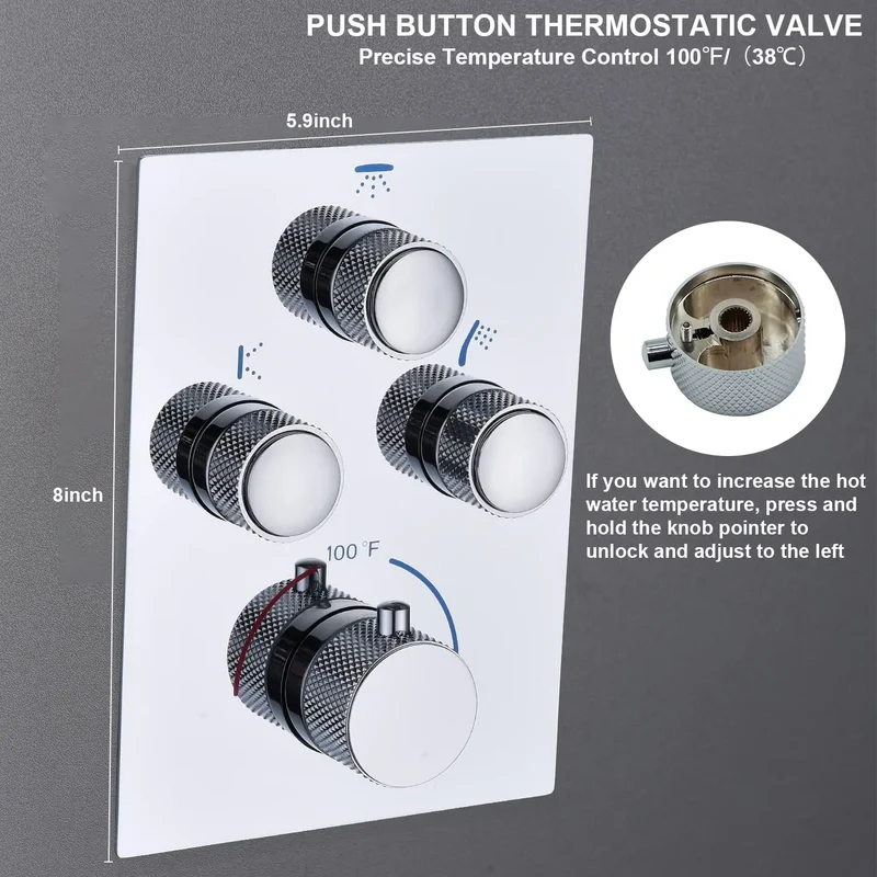 Thermostatic Shower System Full Coverage Rainfall Jet Shower Set Slide Bar Wall Mounted Brushed Nickel Finish for Apartment Use