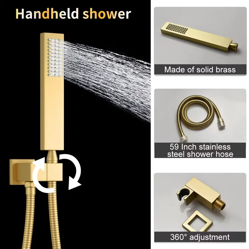 12 Inches Temperature Display Brushed Gold Shower System Rainfall Shower Faucet Set Mixers