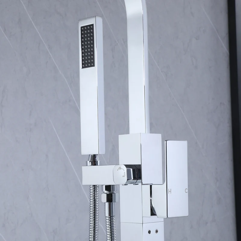 Floor Mounted Bath&Shower Faucet Bathroom Equipped with Handheld Shower Brass Free Standing Rainfall Shower Faucet