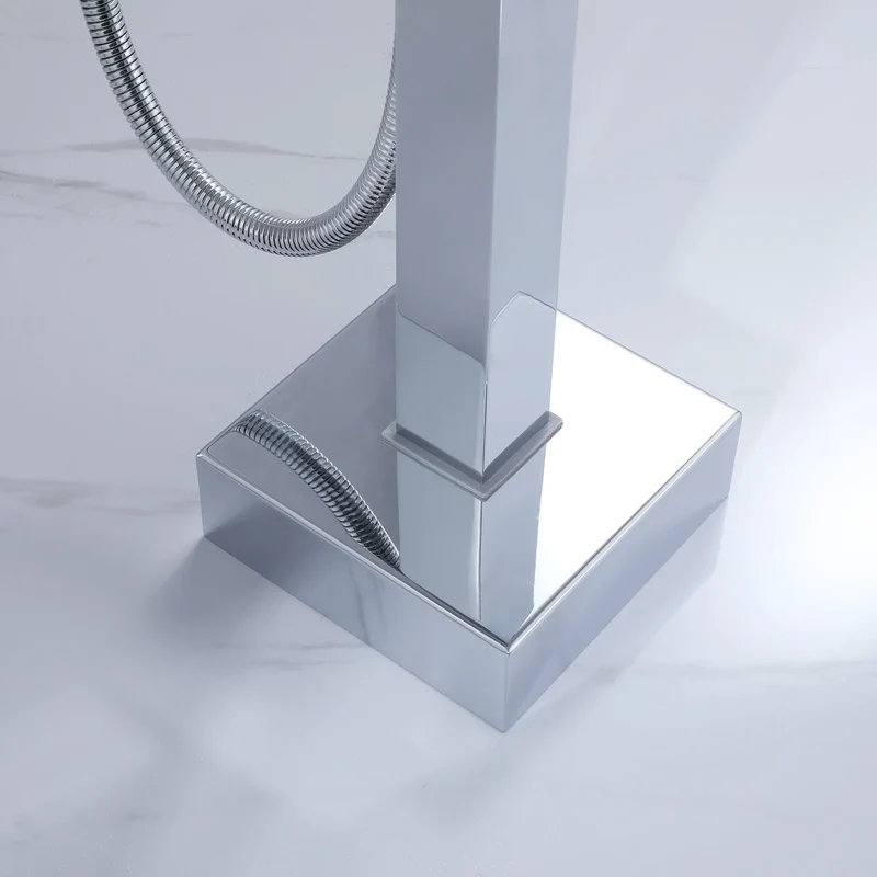 Floor Mounted Bath&Shower Faucet Bathroom Equipped with Handheld Shower Brass Free Standing Rainfall Shower Faucet