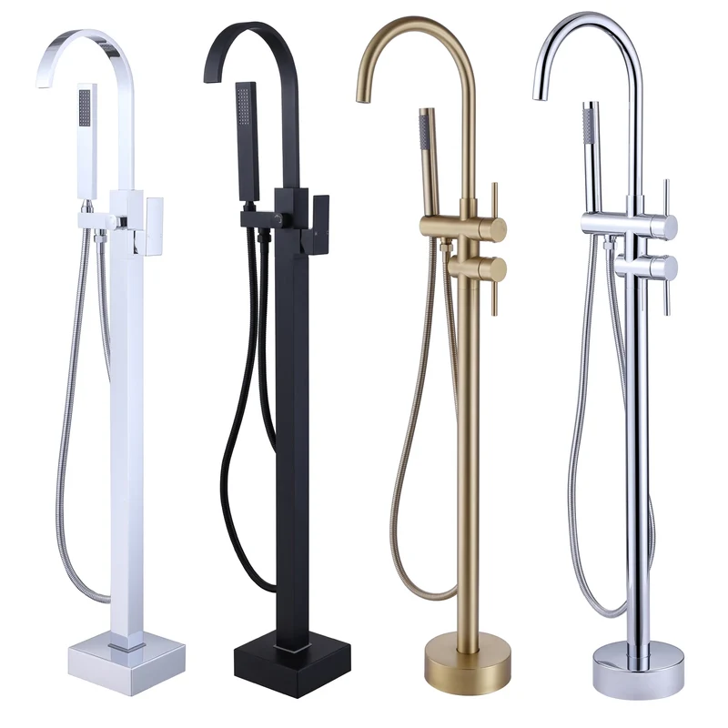 Floor Mounted Bath&Shower Faucet Bathroom Equipped with Handheld Shower Brass Free Standing Rainfall Shower Faucet