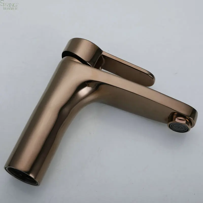 Modern Single Hole Water Sink Mixer Tap Black Brass Single Handle Faucet with 08 Rose Gold Finish for Bathroom Wash Basin