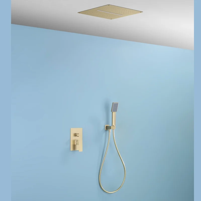 Luxury Brass Rainfall Shower Panel Rain Spa Head Polished Chrome Ceiling Faucets Diverter Ceramic Valve Core Rain Spray Pattern