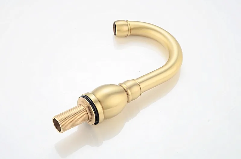 Brushed Gold Basin Water Tap Bathroom Deck Mounted 3 Holes Cross Handle Basin Faucet