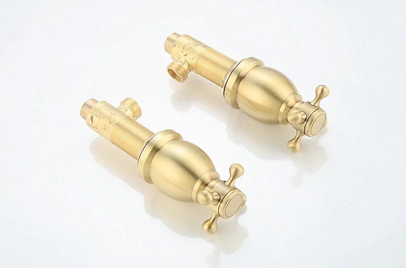 Brushed Gold Basin Water Tap Bathroom Deck Mounted 3 Holes Cross Handle Basin Faucet