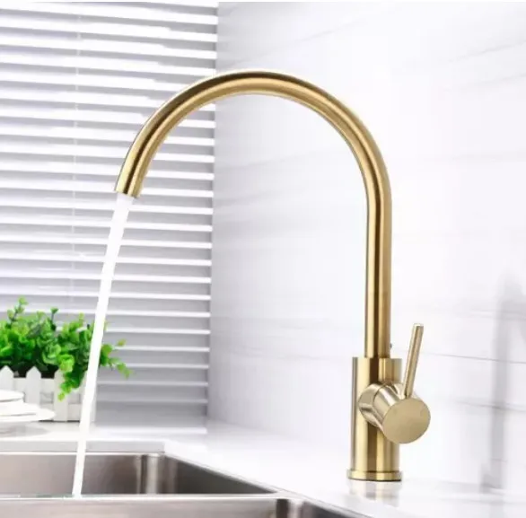 Brushed Gold Basin Water Tap Bathroom Deck Mounted 3 Holes Cross Handle Basin Faucet