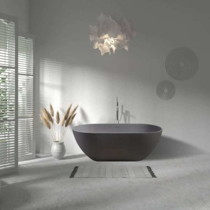 Luxury Contemporary 63\" Matte Grey Freestanding Bathtub Modern Design Ready Stock for Adults