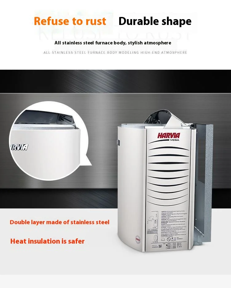 Harvia Stainless Steel Solid Spruce Wood Dry Steam Furnace Modern Design Household and Commercial Sauna Room Heating Equipment