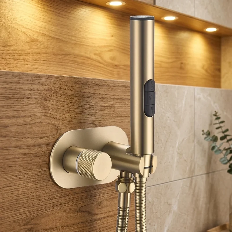Brushed Gold Uncoated Brass Handheld Bidet Sprayer Set Wall Mount Toilet Washer with Adapter Bathroom Use