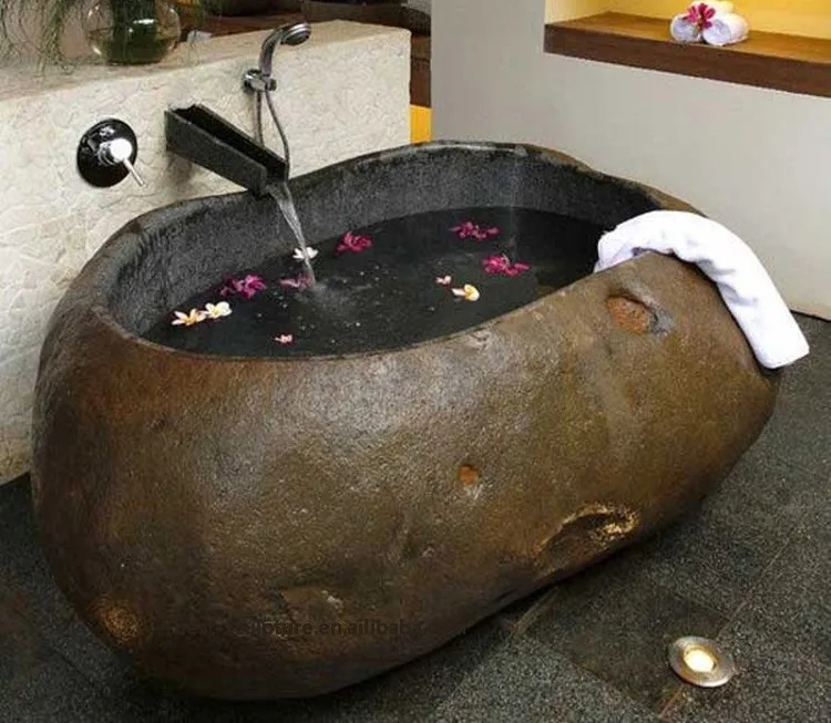 Outdoor Decoration Natural River Brown Stone Bathtub for Sale