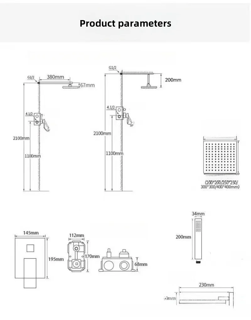 Europe Type Modern Wall Mounted Chrome Rainfall Concealed Bathroom Shower Set Hot Sale Brass Concealed Shower Set