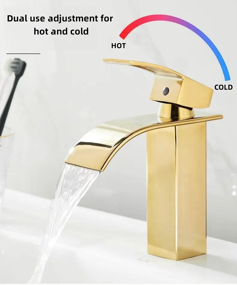 Luxury Modern Stainless Steel Deck Mount Waterfall Bathroom Faucet Europe Design Chrome Gold Basin Mixer Faucet