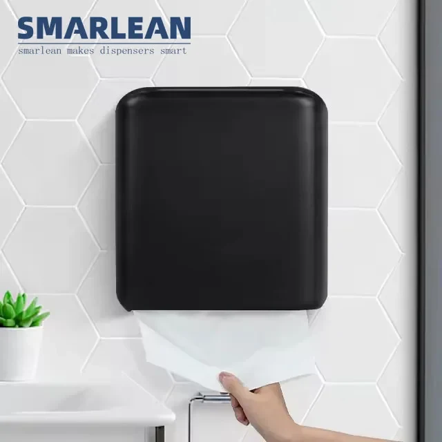 Commercial Black Folded Interleave Hand Pull Toilet Paper Towel Dispenser Wall-Mounted ABS Plastic Eco-Friendly Multifold Manual