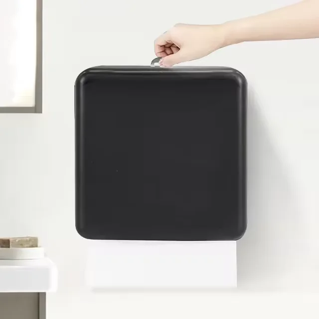 Commercial Black Folded Interleave Hand Pull Toilet Paper Towel Dispenser Wall-Mounted ABS Plastic Eco-Friendly Multifold Manual