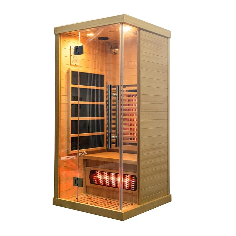 Luxury 1-Person Modern Cedar Electric Sauna Room with Red Cedar Solid Wood and Dry Steam Stove for Apartment or Villa