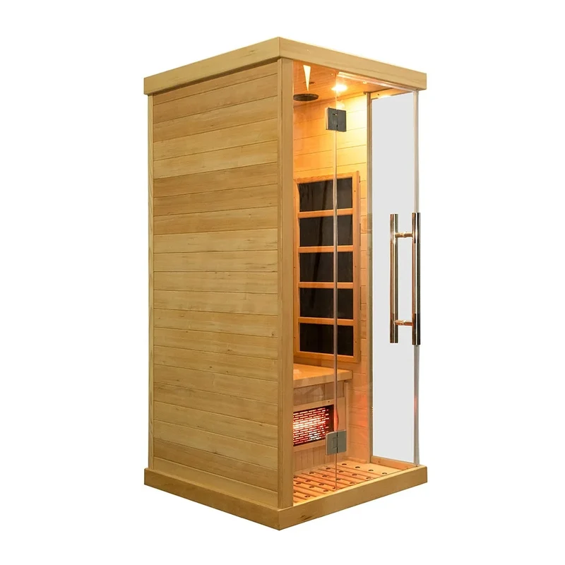 Luxury 1-Person Modern Cedar Electric Sauna Room with Red Cedar Solid Wood and Dry Steam Stove for Apartment or Villa