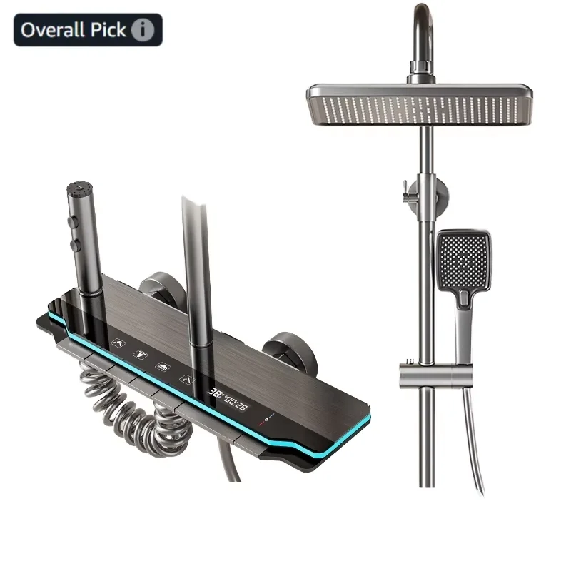 2026 New Factory Price Shower System Digital Display Shower Faucet Set Space Aluminum Wall Mount Piano Keys Rain Shower Set