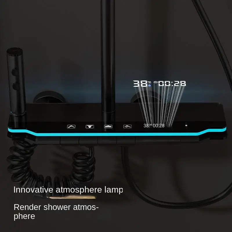 2026 New Factory Price Shower System Digital Display Shower Faucet Set Space Aluminum Wall Mount Piano Keys Rain Shower Set