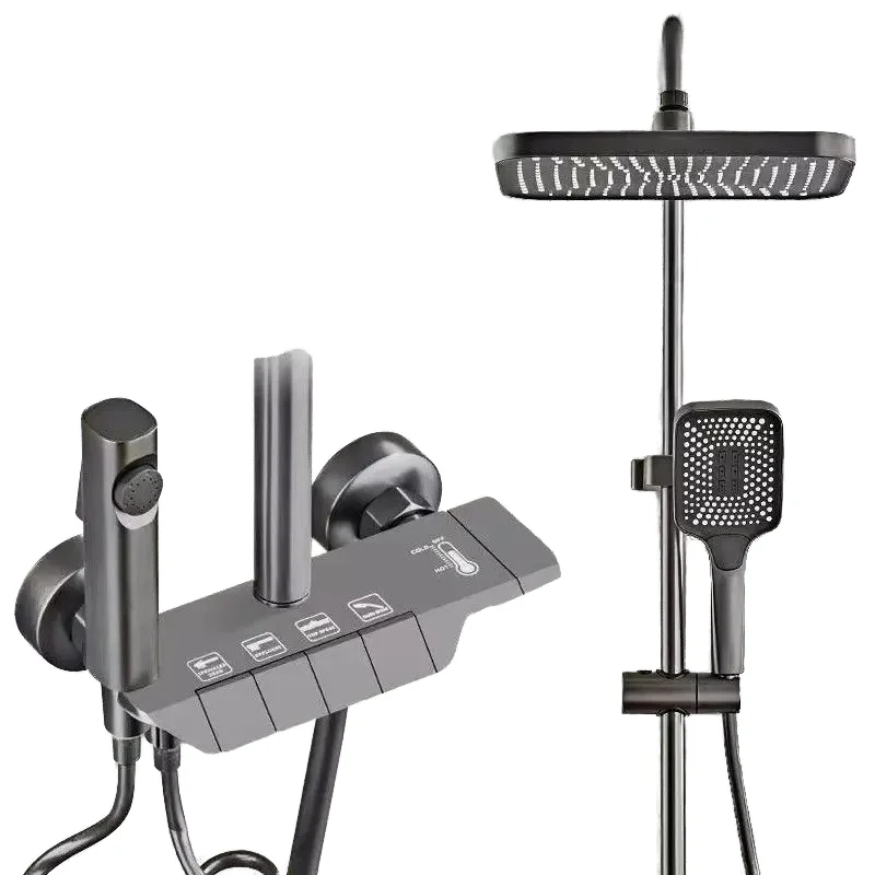Multifunctional Rain Shower Set Single Handle Thermostatic Brushed Ceramic Wall Mount Soft Spray Bathroom Shower Faucets