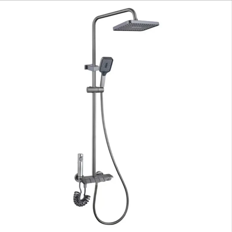 Multifunctional Rain Shower Set Single Handle Thermostatic Brushed Ceramic Wall Mount Soft Spray Bathroom Shower Faucets