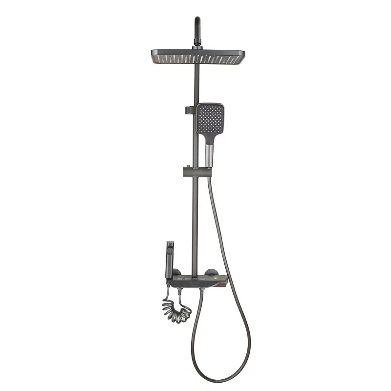 Multifunctional Rain Shower Set Single Handle Thermostatic Brushed Ceramic Wall Mount Soft Spray Bathroom Shower Faucets