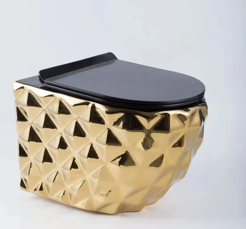 Hot Sale Ceramic Electroplated Bathroom WC Gold Color Wall Hung Toilet