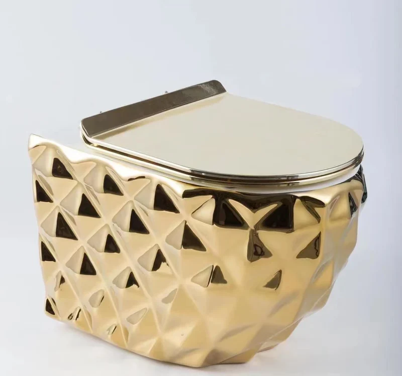 Hot Sale Ceramic Electroplated Bathroom WC Gold Color Wall Hung Toilet