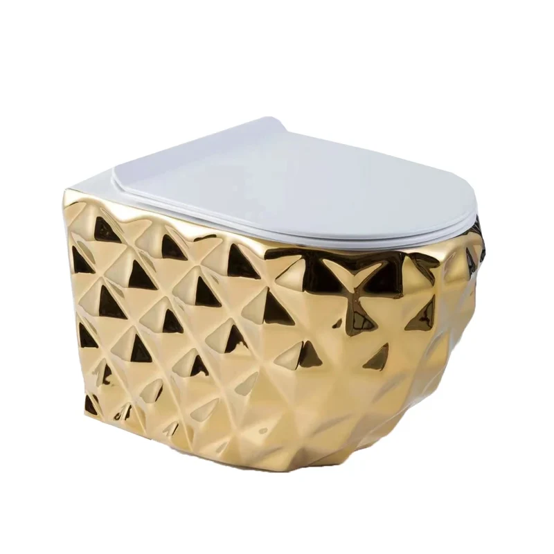 Hot Sale Ceramic Electroplated Bathroom WC Gold Color Wall Hung Toilet