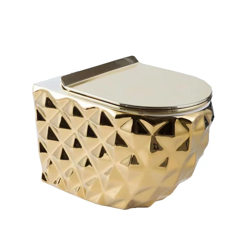 Hot Sale Ceramic Electroplated Bathroom WC Gold Color Wall Hung Toilet