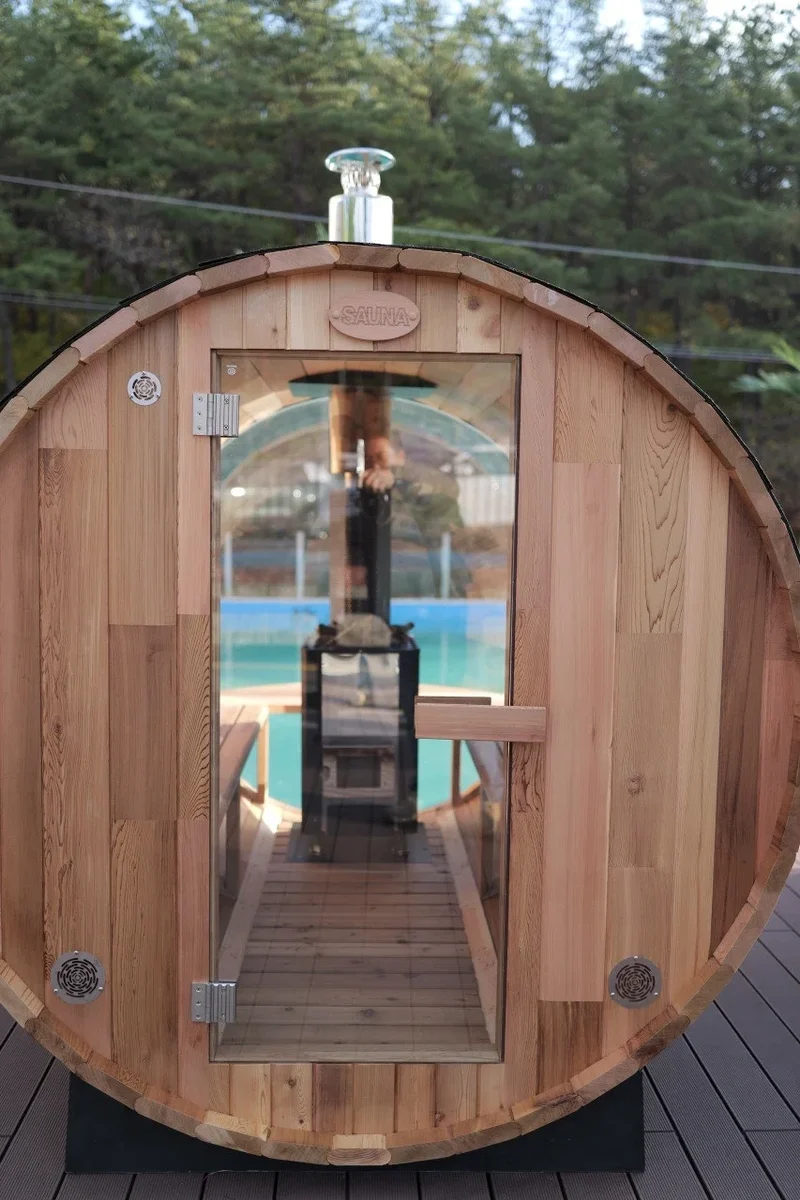 Pure Canadian Cedar Wood Hemlock White Pine Wood Garden Outdoor Dry Steam Sauna Room with Wood Burning Stove Heater