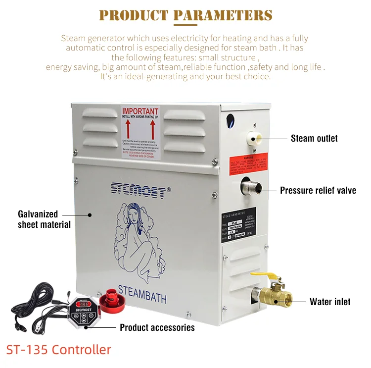Modern 6KW 9KW Stainless Steel Sauna Steam Generator Wet Steam Bath Machine with Computer Control Panel for Home 2 People