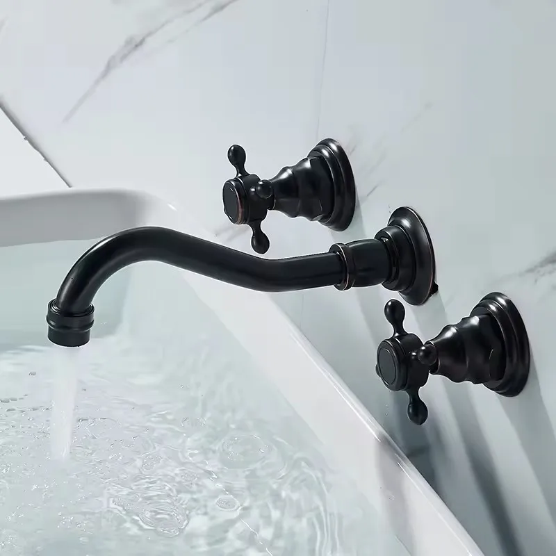 Double Handle Three Holes Bathroom Faucet Black Bronze Home Improvement Accessories Brass Bathroom Faucet 360 Rotation Crane