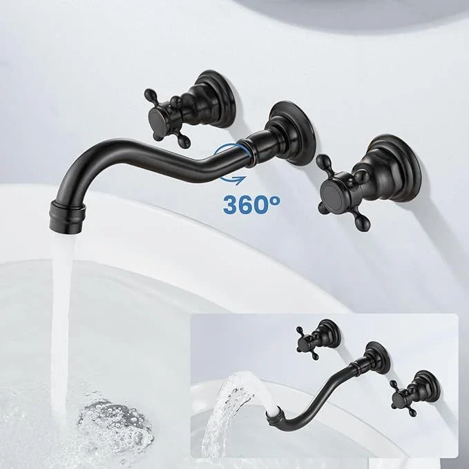 Double Handle Three Holes Bathroom Faucet Black Bronze Home Improvement Accessories Brass Bathroom Faucet 360 Rotation Crane
