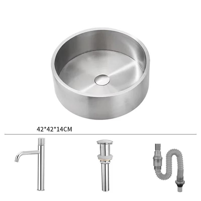 Modern Hotel Vanity Vessel Sink Stainless Steel Brushed Pop Drain Featuring Stylish Single Hole Drainer Easy Clean Eco-Friendly