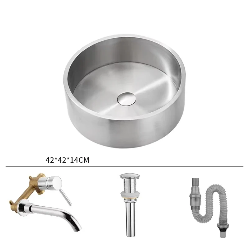 Modern Hotel Vanity Vessel Sink Stainless Steel Brushed Pop Drain Featuring Stylish Single Hole Drainer Easy Clean Eco-Friendly