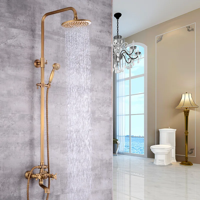 Modern European-Style Brass Bathroom Shower Suite Dual Handle Wall-Mounted Shower Faucet Slide Bar Ceramic Valve Core Rain Spray