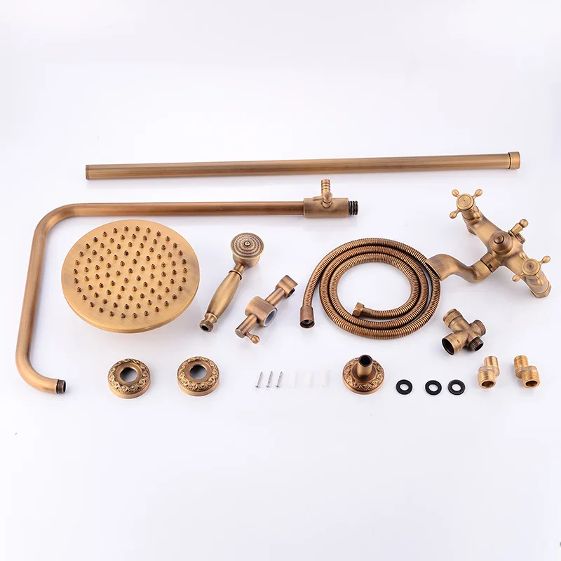 Modern European-Style Brass Bathroom Shower Suite Dual Handle Wall-Mounted Shower Faucet Slide Bar Ceramic Valve Core Rain Spray