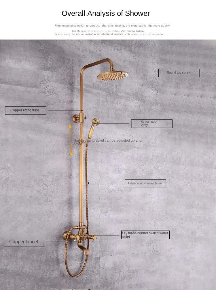 Modern European-Style Brass Bathroom Shower Suite Dual Handle Wall-Mounted Shower Faucet Slide Bar Ceramic Valve Core Rain Spray