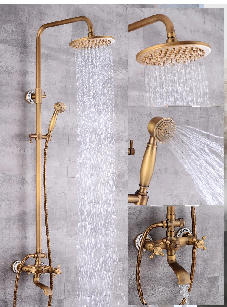 Modern European-Style Brass Bathroom Shower Suite Dual Handle Wall-Mounted Shower Faucet Slide Bar Ceramic Valve Core Rain Spray