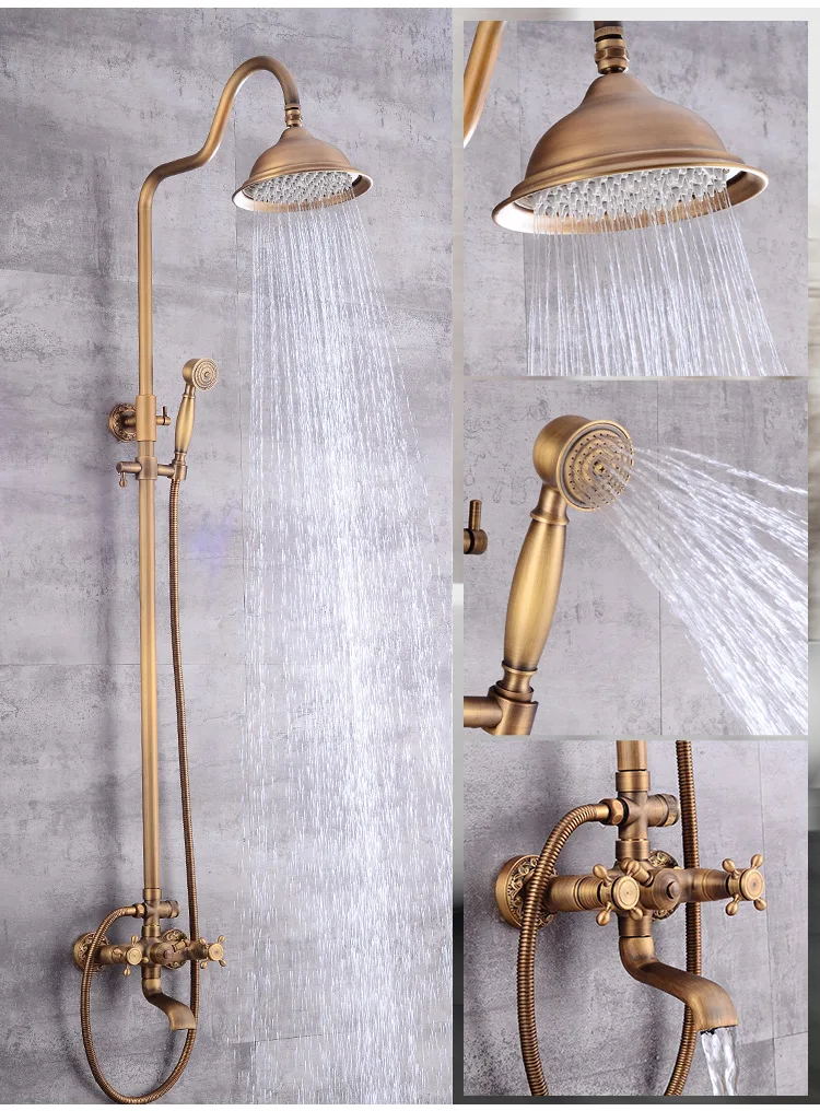 Modern European-Style Brass Bathroom Shower Suite Dual Handle Wall-Mounted Shower Faucet Slide Bar Ceramic Valve Core Rain Spray