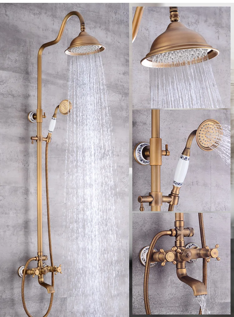 Modern European-Style Brass Bathroom Shower Suite Dual Handle Wall-Mounted Shower Faucet Slide Bar Ceramic Valve Core Rain Spray
