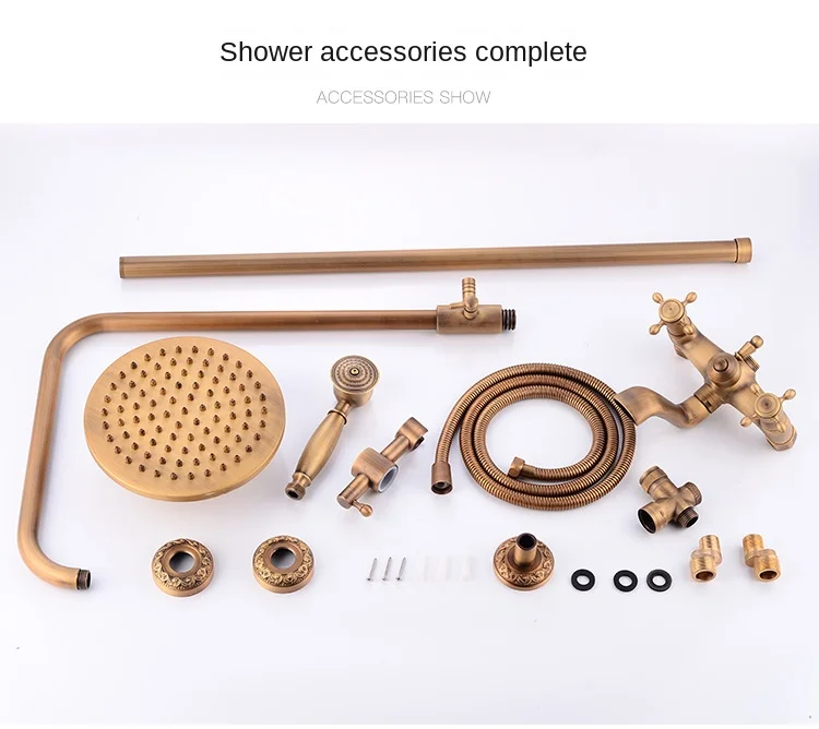 Modern European-Style Brass Bathroom Shower Suite Dual Handle Wall-Mounted Shower Faucet Slide Bar Ceramic Valve Core Rain Spray