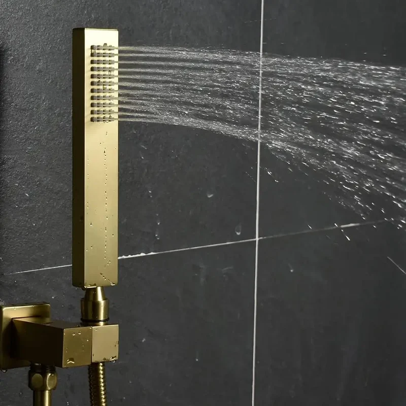 Brushed Gold Shower Body Sprays System 12 Inch LED Wall Mounted Rain Shower Head System Digital Display Thermostatic Shower Set
